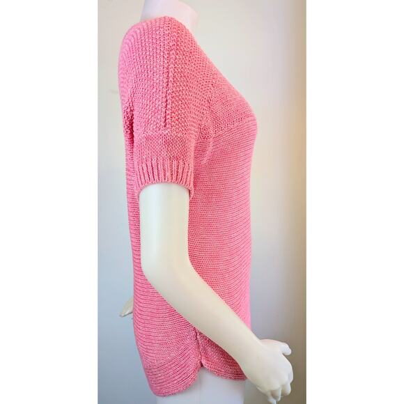 Tommy Bahama Sweater XS Pink White Heathered Chunky Knit Oversized Short Sleeve - Picture 4 of 9